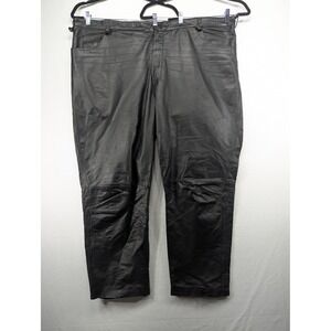 KS Mens Black Genuine Leather Pants Size 52 Straight Leg Biker Rocker Heavy